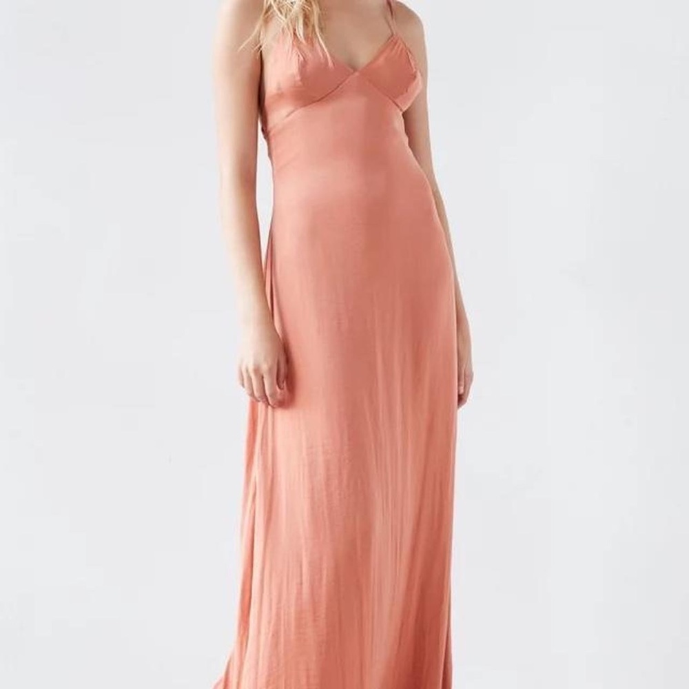 Slinky satin peach formal gown
